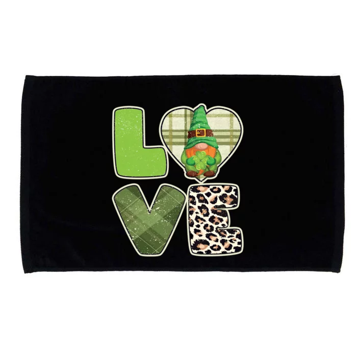 St Patricks Day Lucky Gnome Love Leopard Plaid Shamrock Gift Microfiber Hand Towel