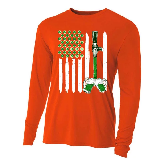 St. Patrick's Day Beer Tap USA American Flag Cooling Performance Long Sleeve Crew