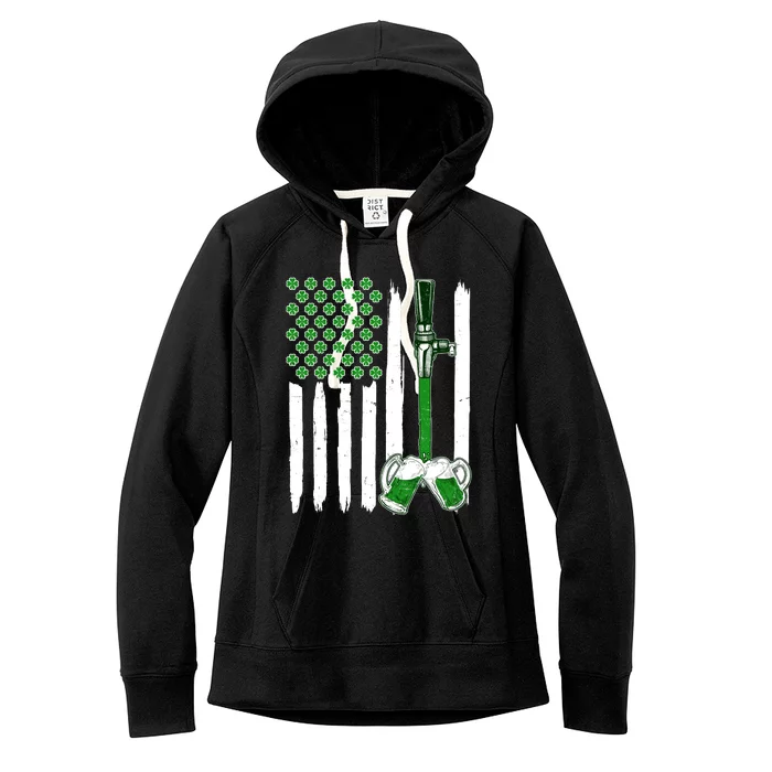 St. Patrick's Day Beer Tap USA American Flag Women's Fleece Hoodie