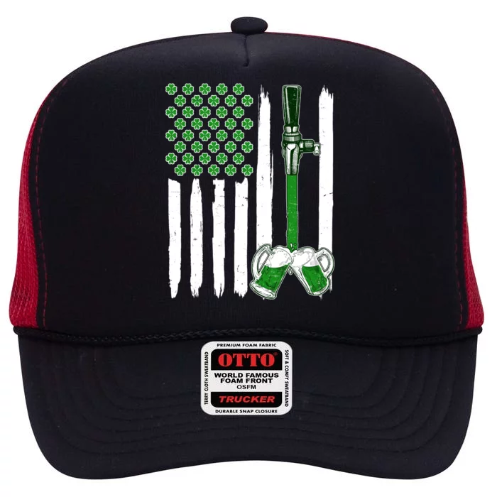 St. Patrick's Day Beer Tap USA American Flag High Crown Mesh Trucker Hat