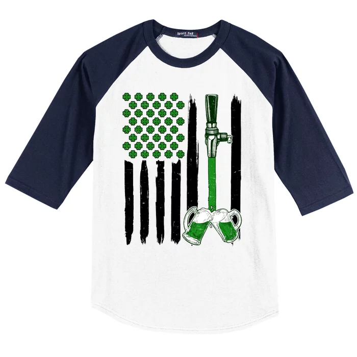 St. Patrick's Day Beer Tap USA American Flag Baseball Sleeve Shirt