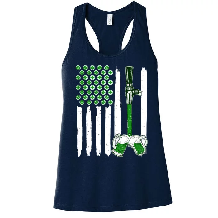 St. Patrick's Day Beer Tap USA American Flag Women's Racerback Tank