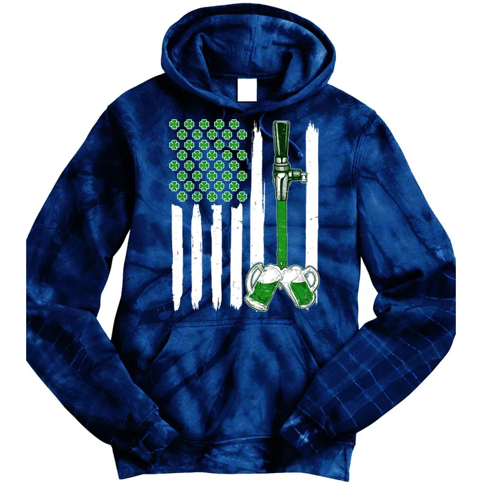 St. Patrick's Day Beer Tap USA American Flag Tie Dye Hoodie