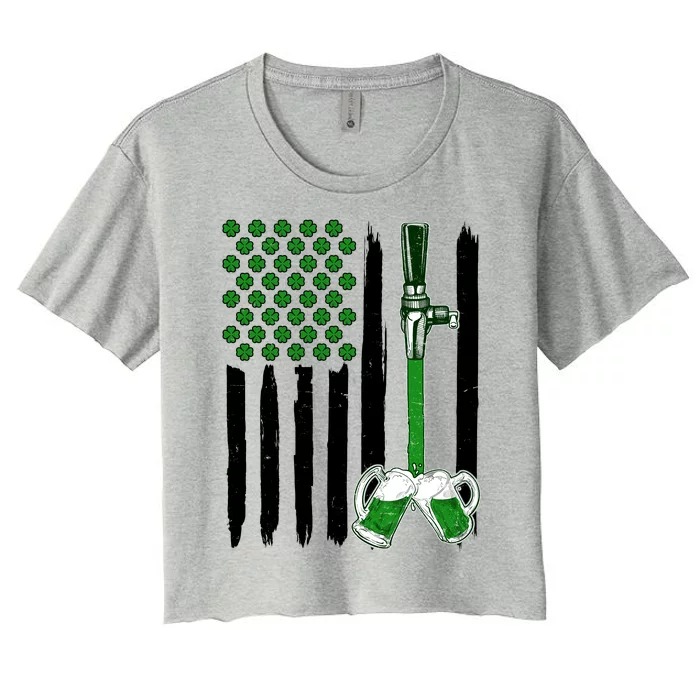 St. Patrick's Day Beer Tap USA American Flag Women's Crop Top Tee