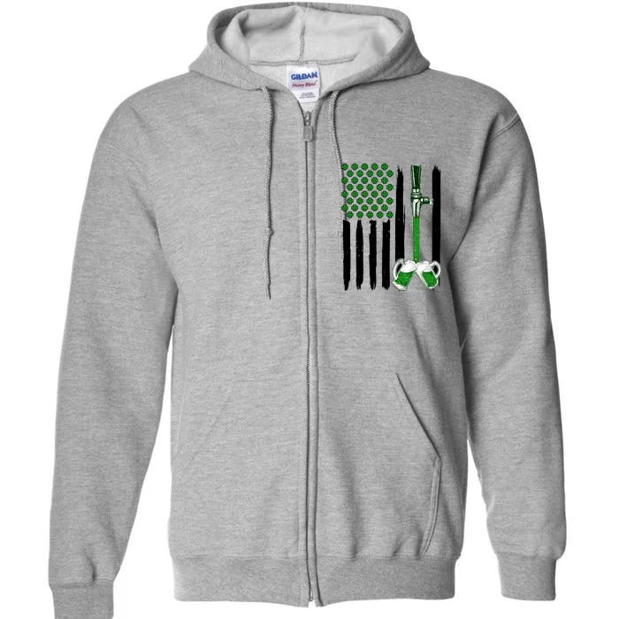 St. Patrick's Day Beer Tap USA American Flag Full Zip Hoodie