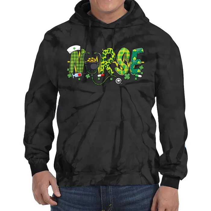 St Patricks Day Nurse Shamrock Medical Nursing Lucky RN Tie Dye Hoodie