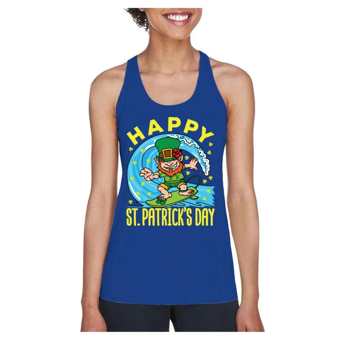 St Patricks Day Hawaiian Leprechaun Surfing Meaningful Gift Women's Racerback Tank