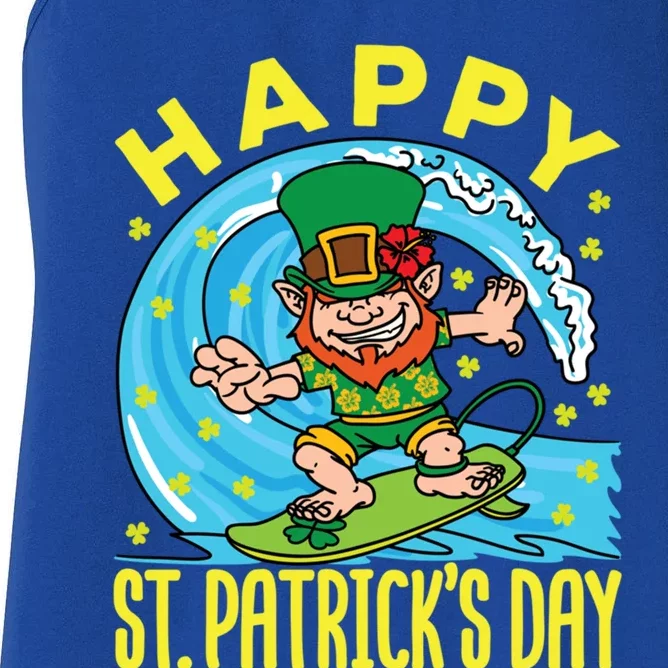 St Patricks Day Hawaiian Leprechaun Surfing Meaningful Gift Women's Racerback Tank