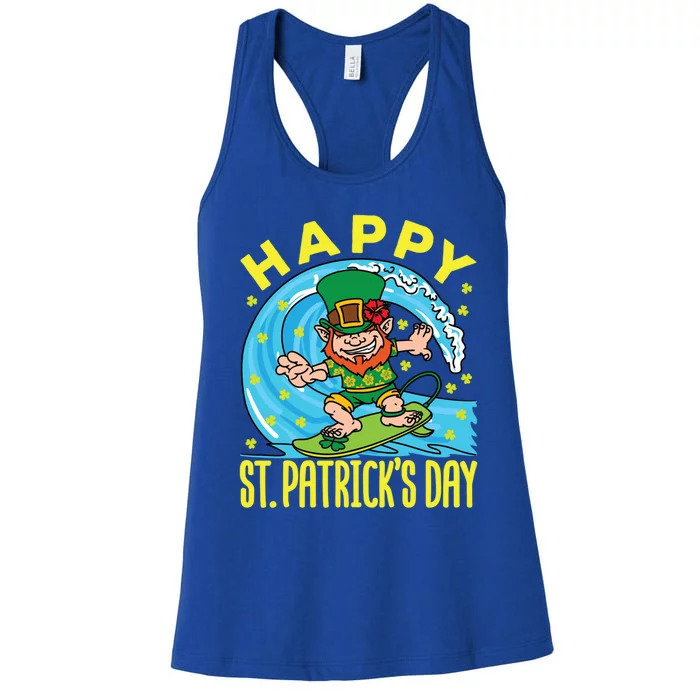 St Patricks Day Hawaiian Leprechaun Surfing Meaningful Gift Women's Racerback Tank