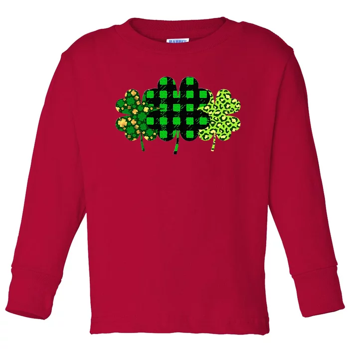 St Patricks Day Leopard Plaid Shamrock Irish Toddler Long Sleeve Shirt