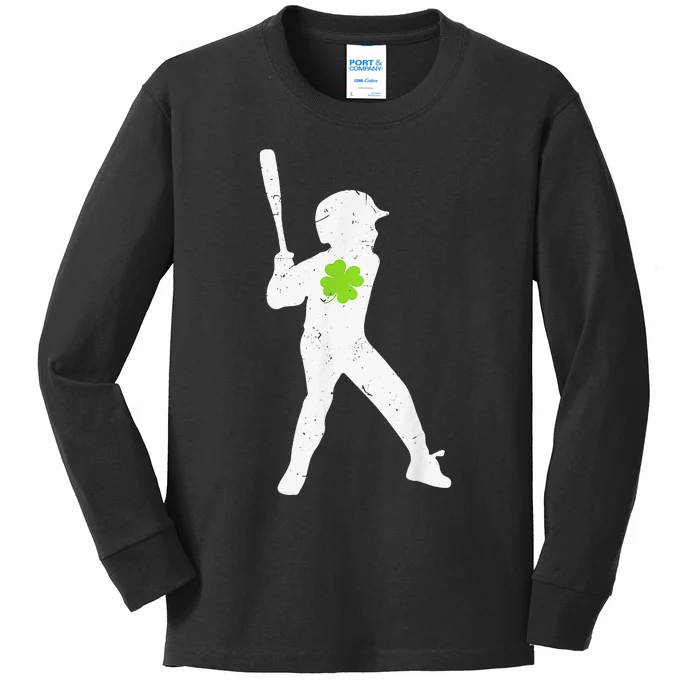 St Patricks Day Baseball Shamrock Irish Kids Long Sleeve Shirt