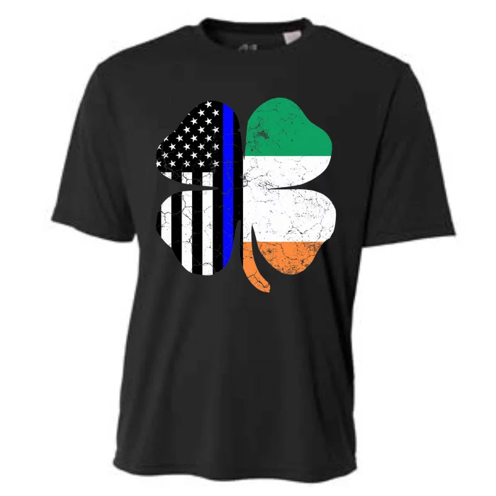 St Patricks Day Thin Blue Line American Irish Flag Police Cooling Performance Crew T-Shirt