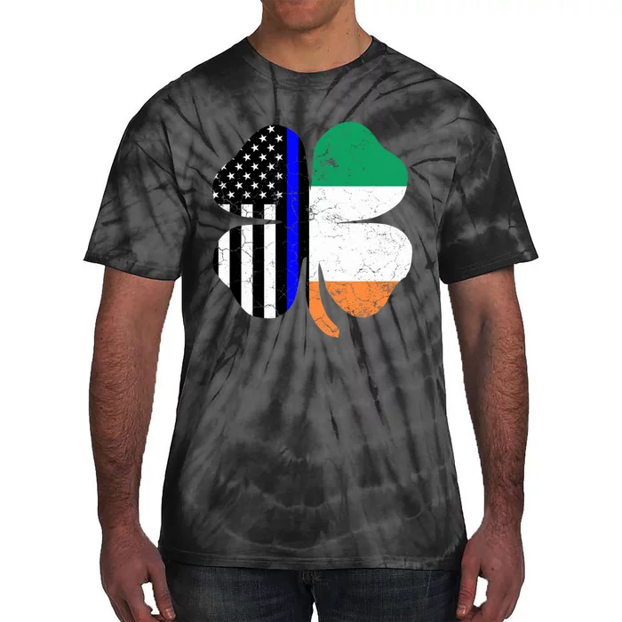 St Patricks Day Thin Blue Line American Irish Flag Police Tie-Dye T-Shirt