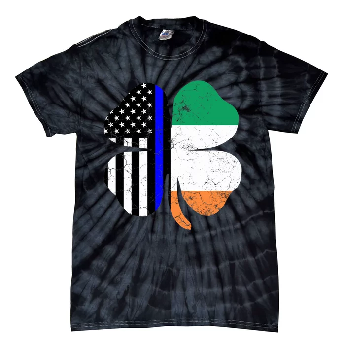 St Patricks Day Thin Blue Line American Irish Flag Police Tie-Dye T-Shirt