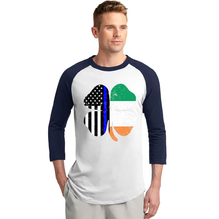 St Patricks Day Thin Blue Line American Irish Flag Police Baseball Sleeve Shirt