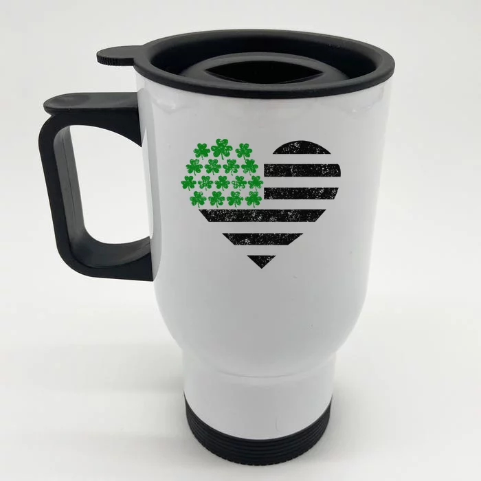 Saint Patricks Day US Flag Four Leaf Clover Shamrock Love Gift Front & Back Stainless Steel Travel Mug