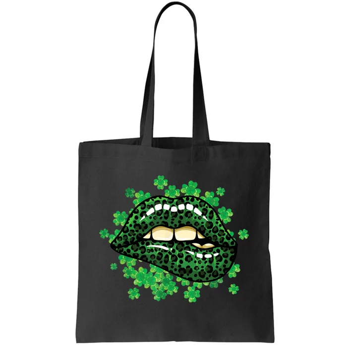 St Patricks Day Leopard Lips Lucky Shamrock Cheetah Print Tote Bag