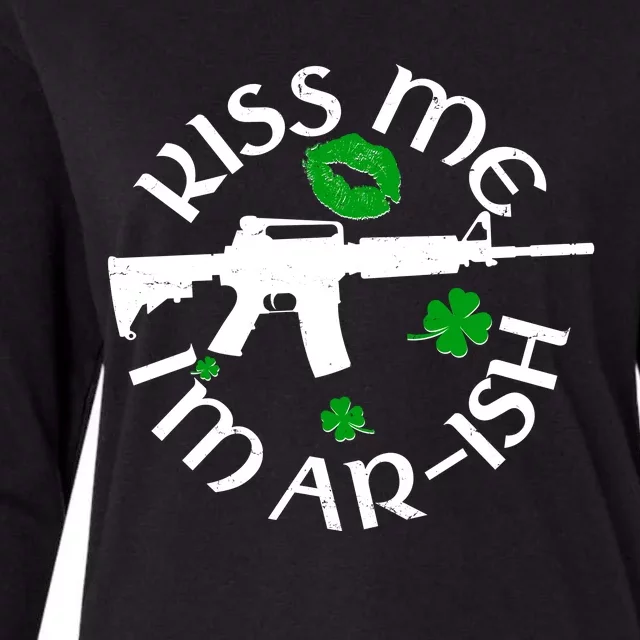 St Patricks Day Kiss Me Im Arish Ar Gun Womens Cotton Relaxed Long Sleeve T-Shirt