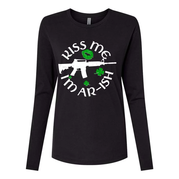 St Patricks Day Kiss Me Im Arish Ar Gun Womens Cotton Relaxed Long Sleeve T-Shirt