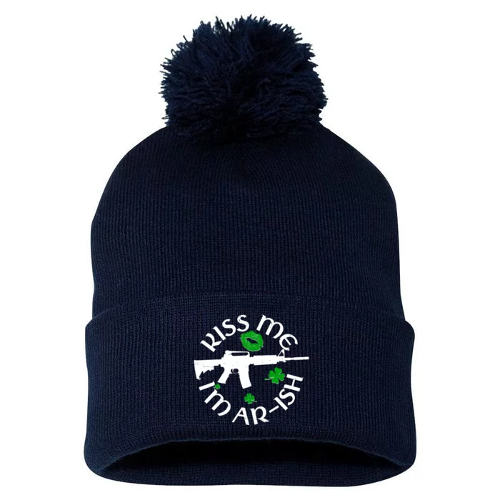 St Patricks Day Kiss Me Im Arish Ar Gun Pom Pom 12in Knit Beanie