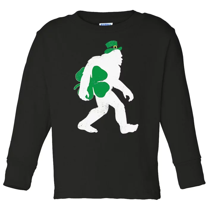 St Patricks Day Bigfoot Clover Leaf Irish Sasquatch Toddler Long Sleeve Shirt