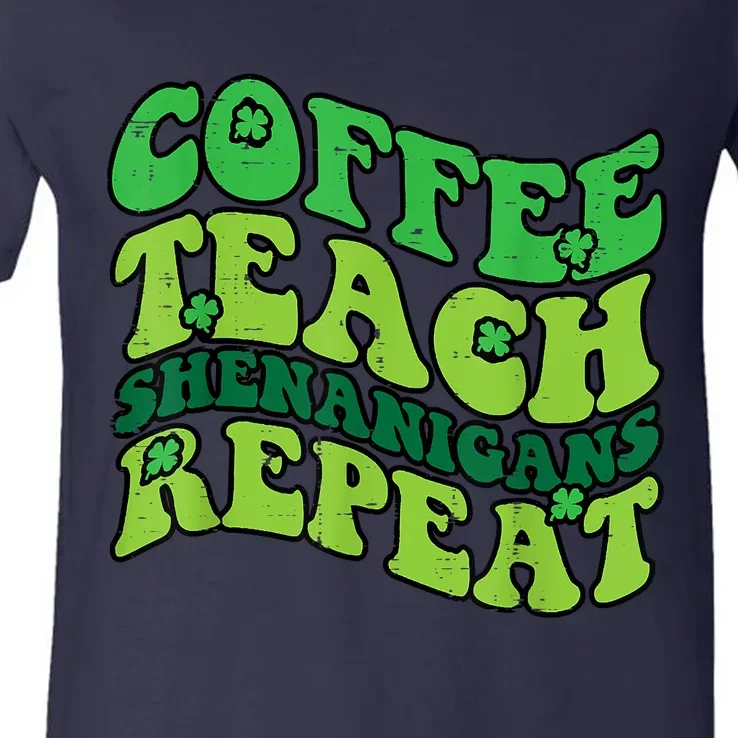 St Patricks Day Coffee Teach Saint Paddys Teacher V-Neck T-Shirt