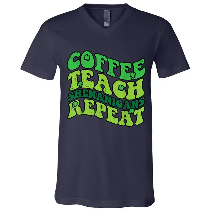 St Patricks Day Coffee Teach Saint Paddys Teacher V-Neck T-Shirt