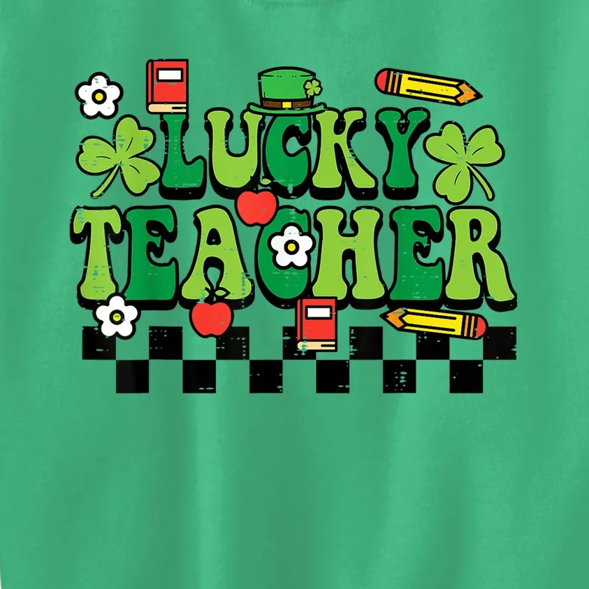 St Patricks Day Lucky Teacher Saint Paddys Groovy Wo Kids Sweatshirt