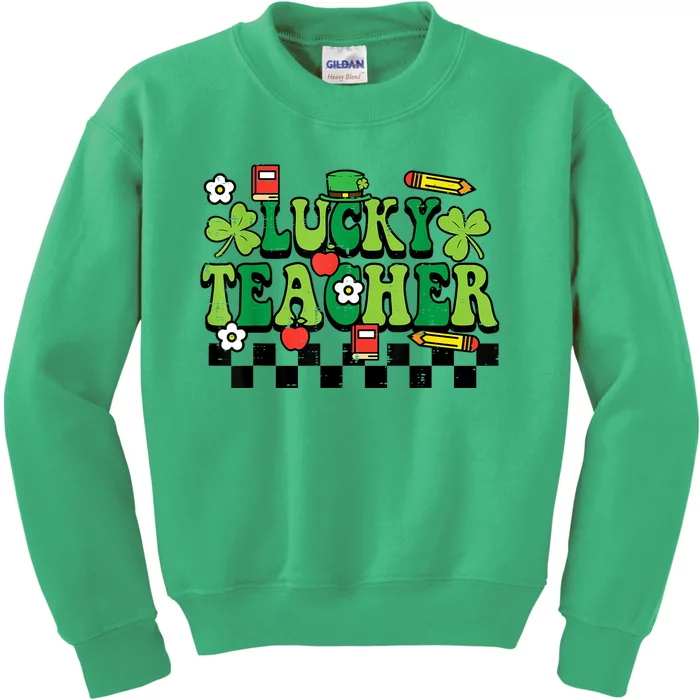 St Patricks Day Lucky Teacher Saint Paddys Groovy Wo Kids Sweatshirt