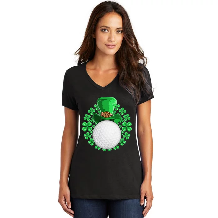 St Patricks Day Golf Golfing Irish Golfer Beer Humor Women's V-Neck T-Shirt