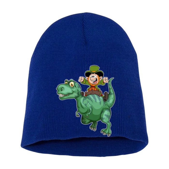 St Patricks Day Leprechaun T Rex Lucky Irish Green Dinosaur Gift Short Acrylic Beanie