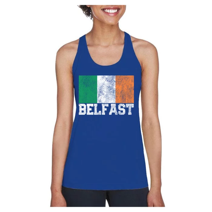 St Patrick's Day Irish Flag Belfast Ireland Saint Paddy's Funny Gift Women's Racerback Tank