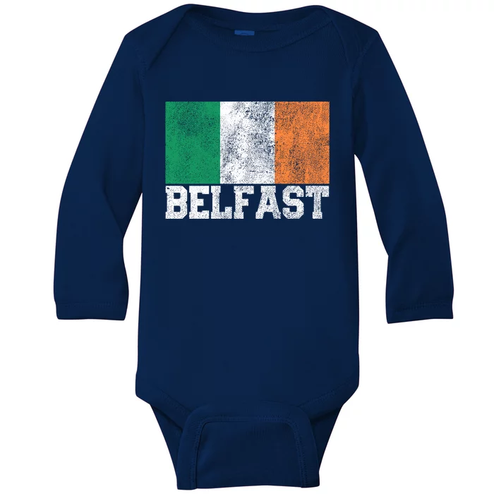 St Patrick's Day Irish Flag Belfast Ireland Saint Paddy's Funny Gift Baby Long Sleeve Bodysuit