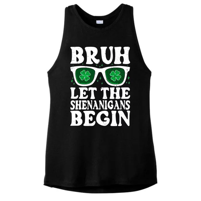 St Patricks Day Bruh Let The Shenanigans Begin Shamrock Clover Sun Glasses Ladies Tri-Blend Wicking Tank