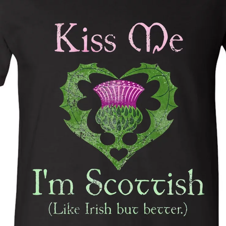 St. Patricks Day Funny Scottish Kiss Me Im Scottish V-Neck T-Shirt