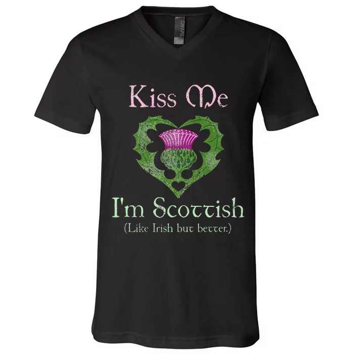 St. Patricks Day Funny Scottish Kiss Me Im Scottish V-Neck T-Shirt