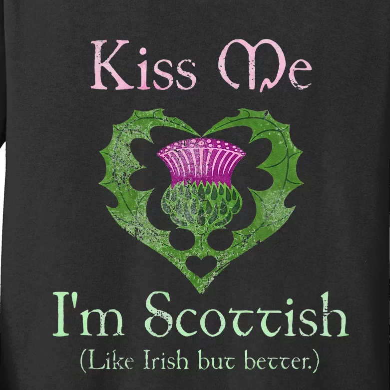 St. Patricks Day Funny Scottish Kiss Me Im Scottish Kids Long Sleeve Shirt