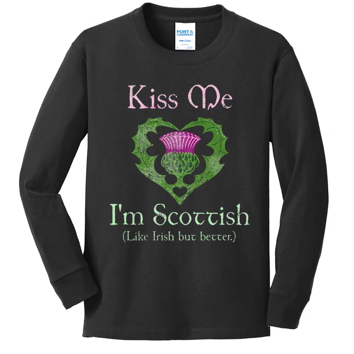 St. Patricks Day Funny Scottish Kiss Me Im Scottish Kids Long Sleeve Shirt