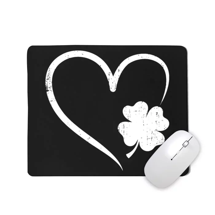 St Patricks day love with heart and shamrock clover Mousepad