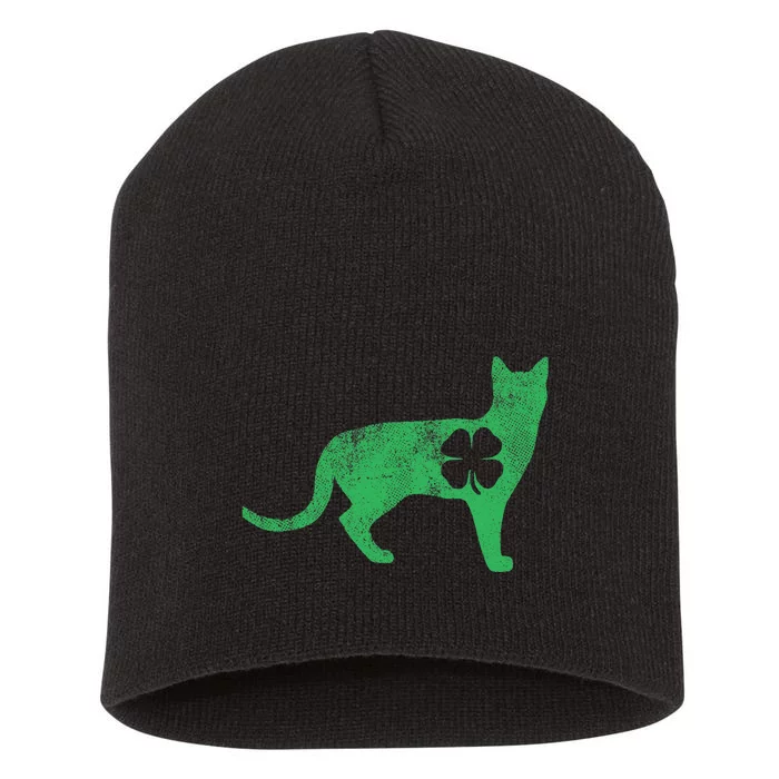 St Patrick's Day Shamrock Cat Irish Catrick's Catty's Short Acrylic Beanie