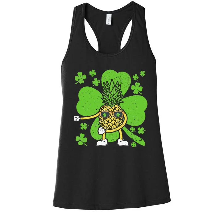 St Patricks Day Floss Dance Irish Flossing Pineapple Fruit Women's Racerback Tank