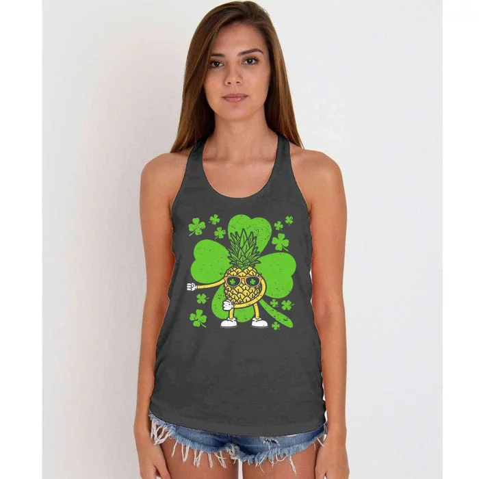 St Patricks Day Floss Dance Irish Flossing Pineapple Fruit Women's Knotted Racerback Tank