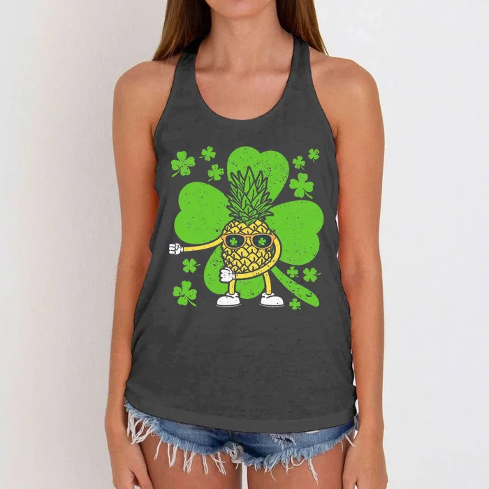 St Patricks Day Floss Dance Irish Flossing Pineapple Fruit Women's Knotted Racerback Tank