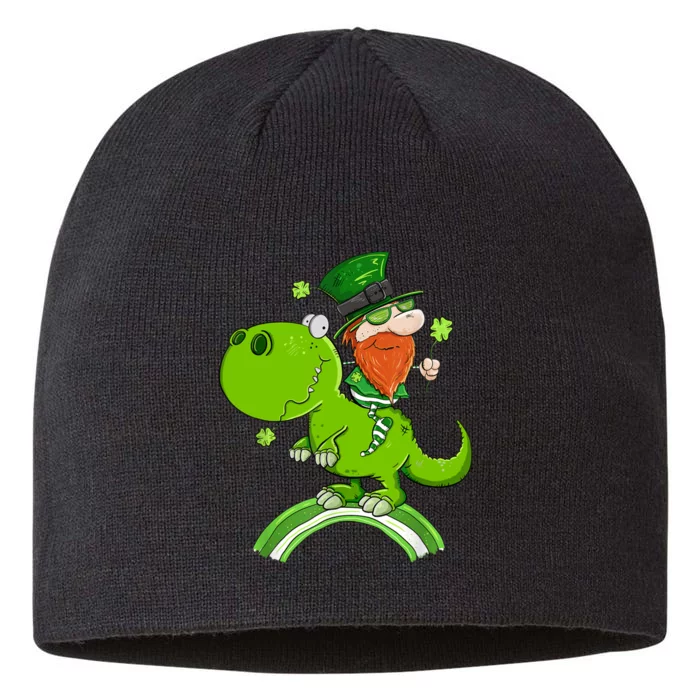 St. Patricks Day Leprechaun Riding A Dinosaur Shamrock 8 1/2in Sustainable Knit Beanie