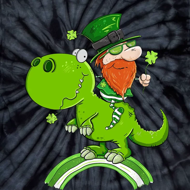 St. Patricks Day Leprechaun Riding A Dinosaur Shamrock Tie-Dye T-Shirt