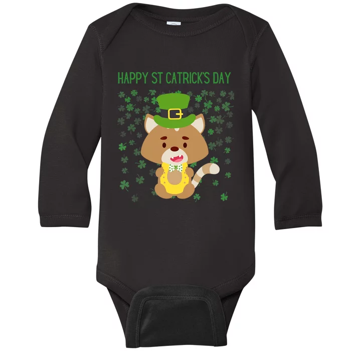 St Patricks Day Funny Cat Lovers Happy St Catricks Day Baby Long Sleeve Bodysuit