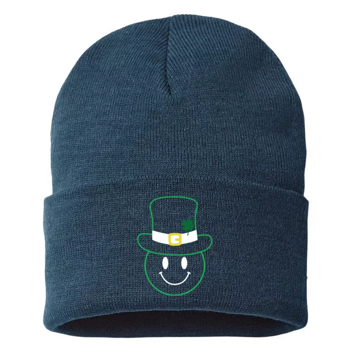 St Patrick's Day Smiley Face Holiday Sustainable Knit Beanie