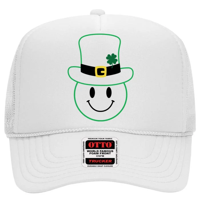 St Patrick's Day Smiley Face Holiday High Crown Mesh Trucker Hat