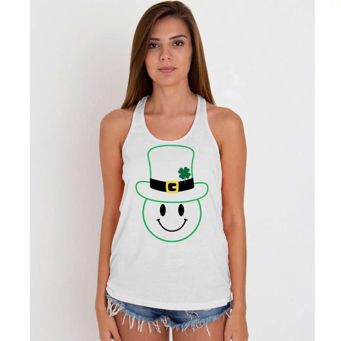 St Patrick's Day Smiley Face Holiday Women's Knotted Racerback Tank