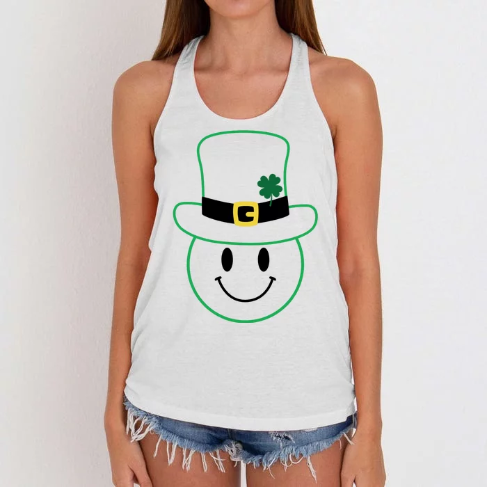 St Patrick's Day Smiley Face Holiday Women's Knotted Racerback Tank